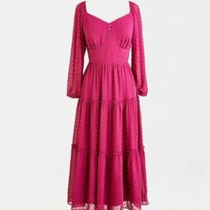 Pretty J Crew Women Berry Red Swiss Dot Long Sleeve Chiffon Tiered Midi Dress